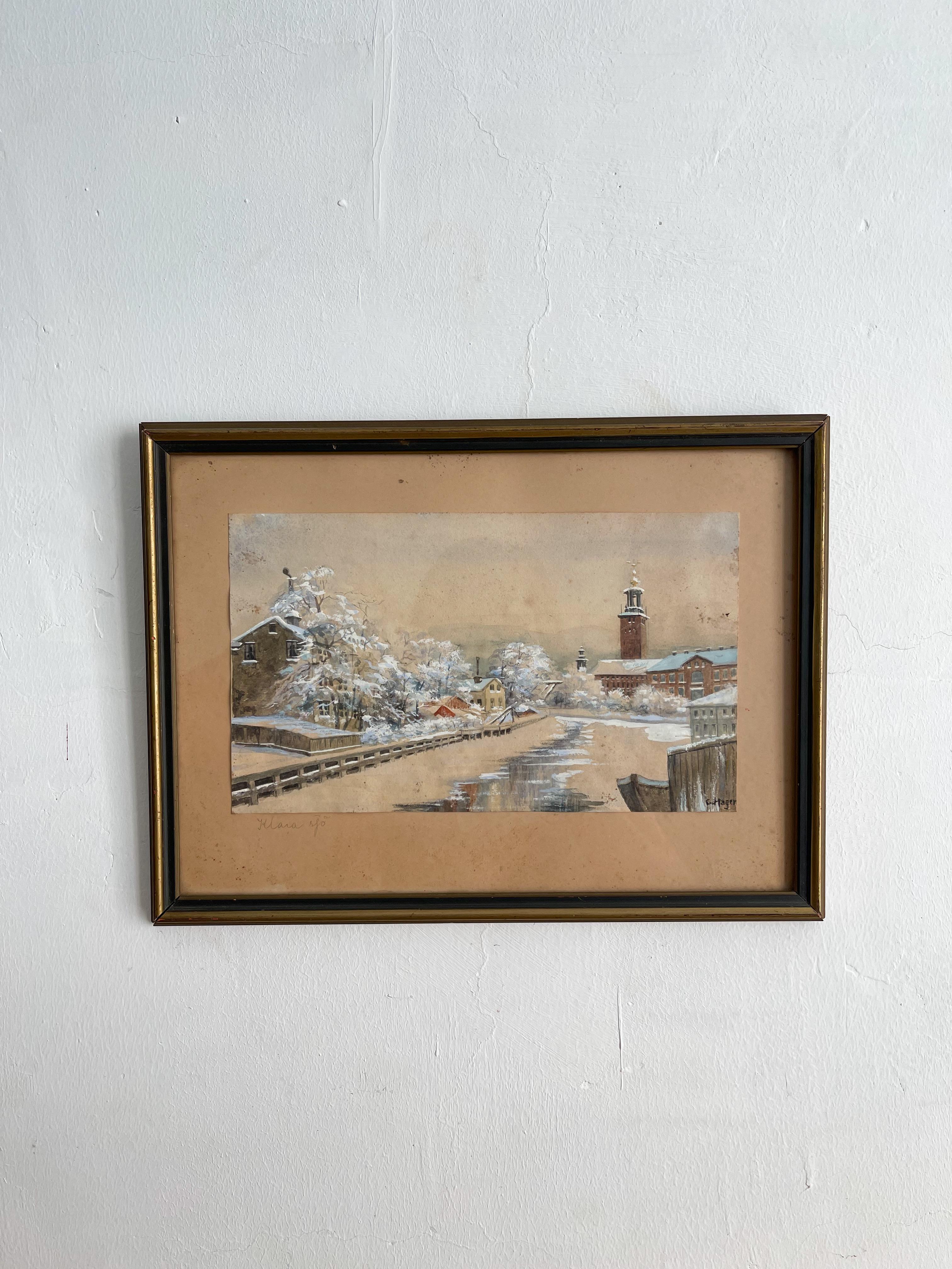 Milieu du XXe siècle Peinture suédoise vintage de Klara sjö en vente