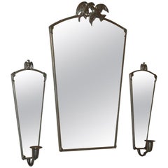 Antique Swedish Pewter Eagle Mirror and Sconces by Svenskt Tenn