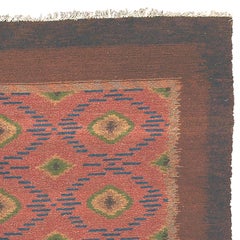 Early 20th Century Terracotta Geometric Double-sided Vintage Swedish Pile Rug