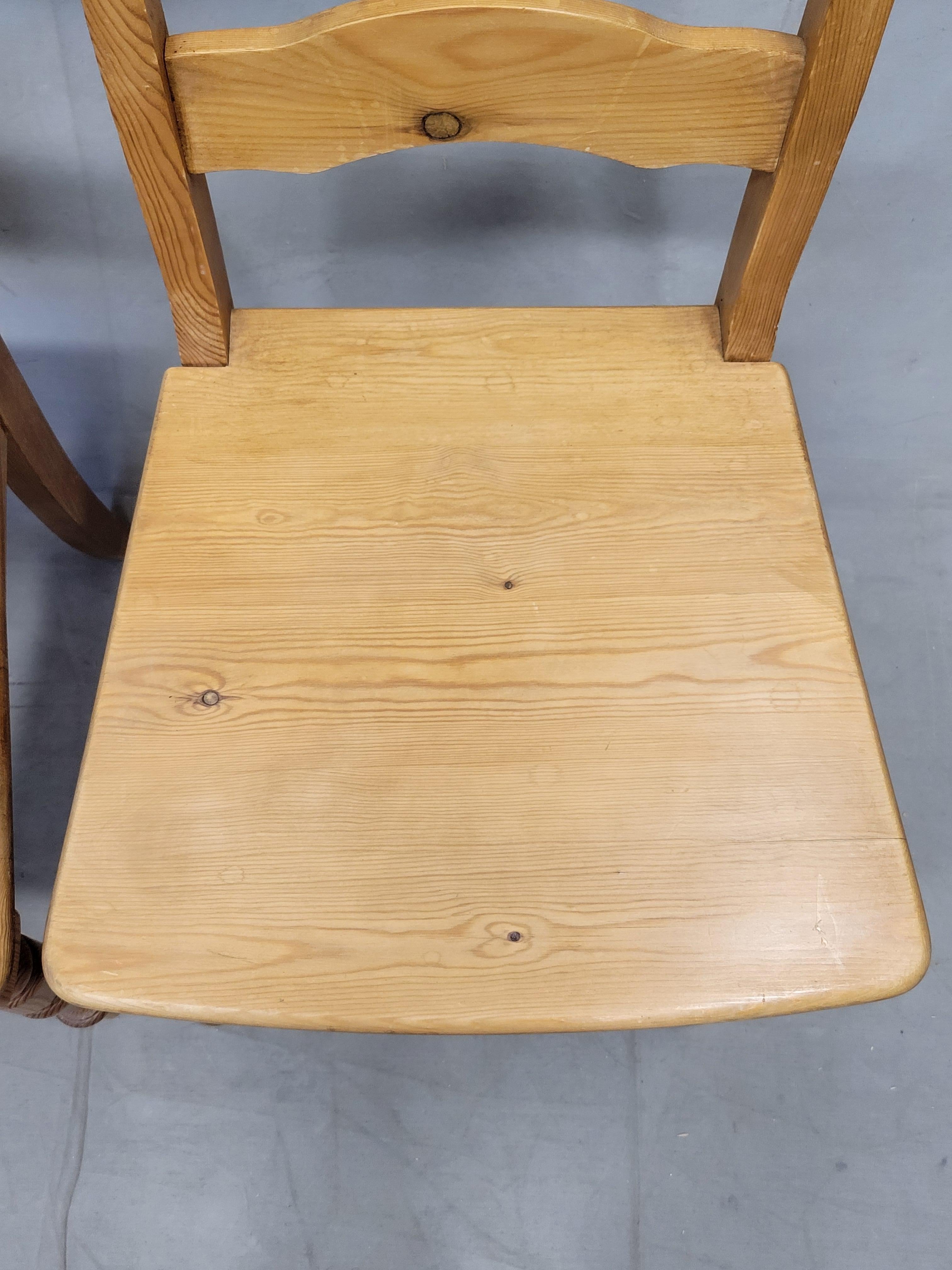 Vintage Swedish Pine Farmhouse Dining Chairs, Set of 6 For Sale 11