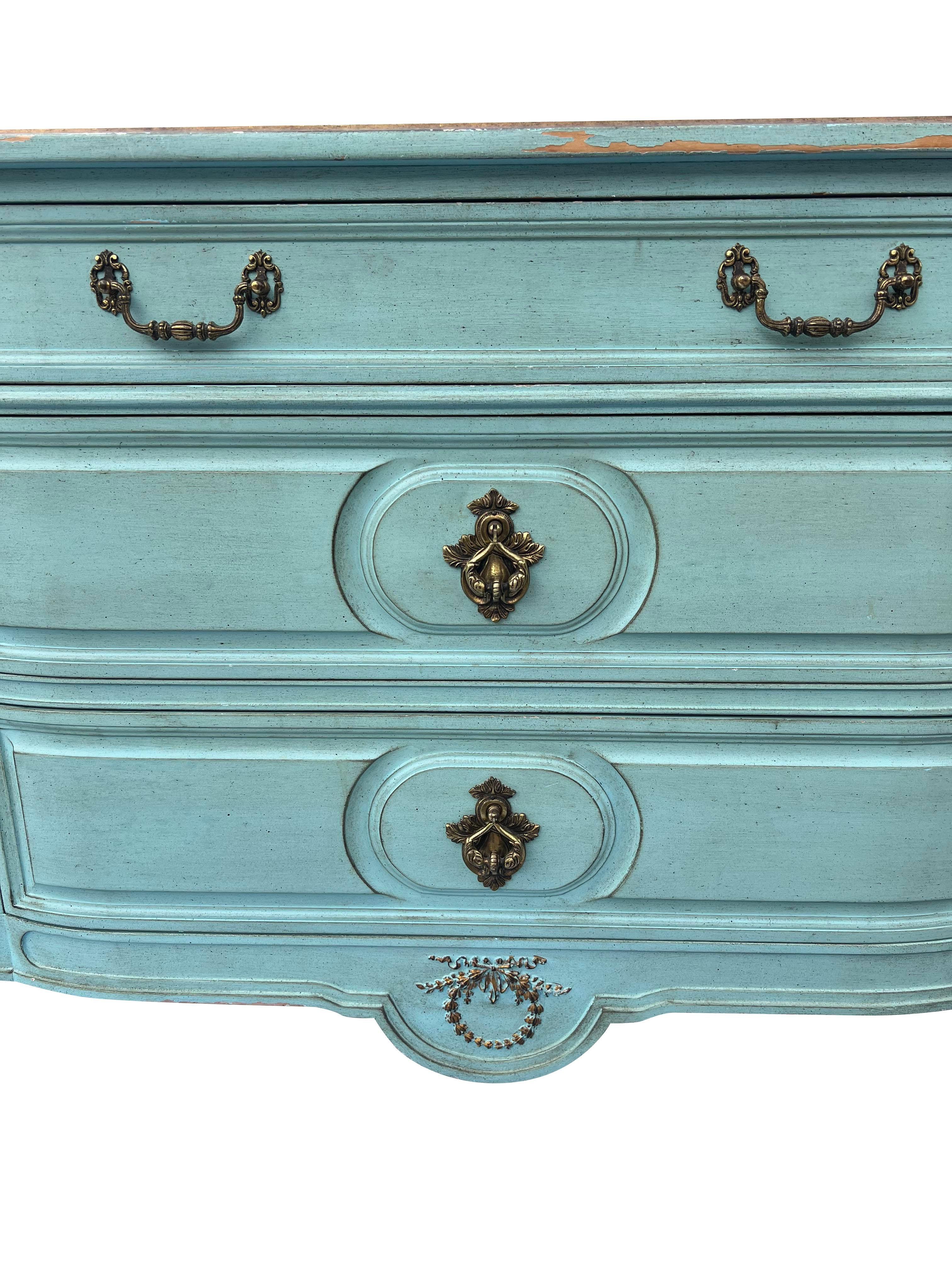 Vintage Swedish Provincial Dresser in French Blue With Gold Hardware 3