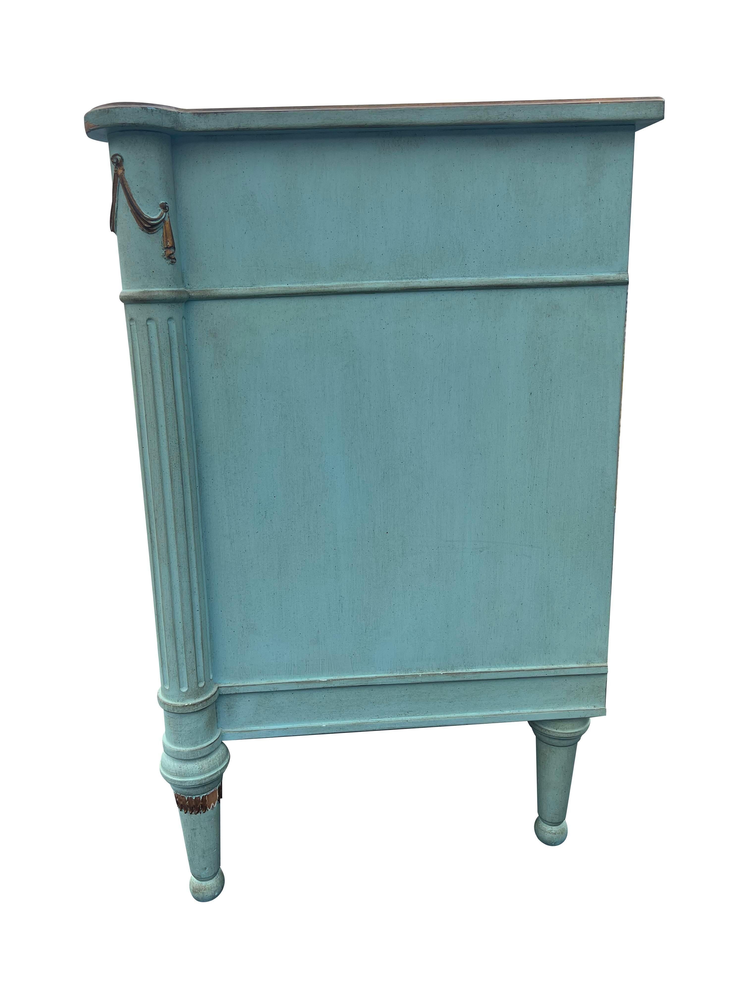 Vintage Swedish Provincial Dresser in French Blue With Gold Hardware 4