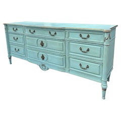 Vintage Swedish Provincial Dresser in French Blue With Gold Hardware