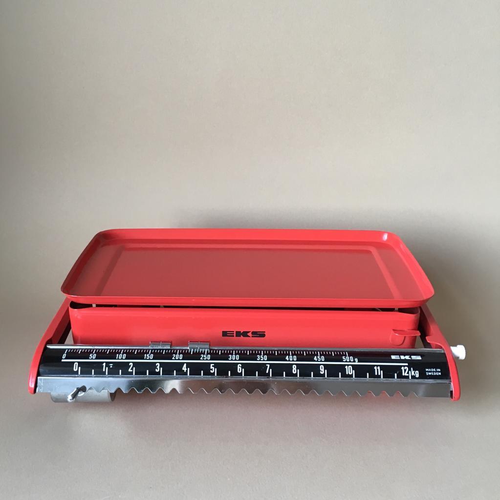 Metal Vintage Swedish Red Kitchen Scale from EKS, 1970s