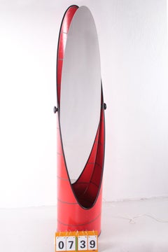 Vintage Swedish Red Lipstick Floor Mirror and Lamp, 1970s