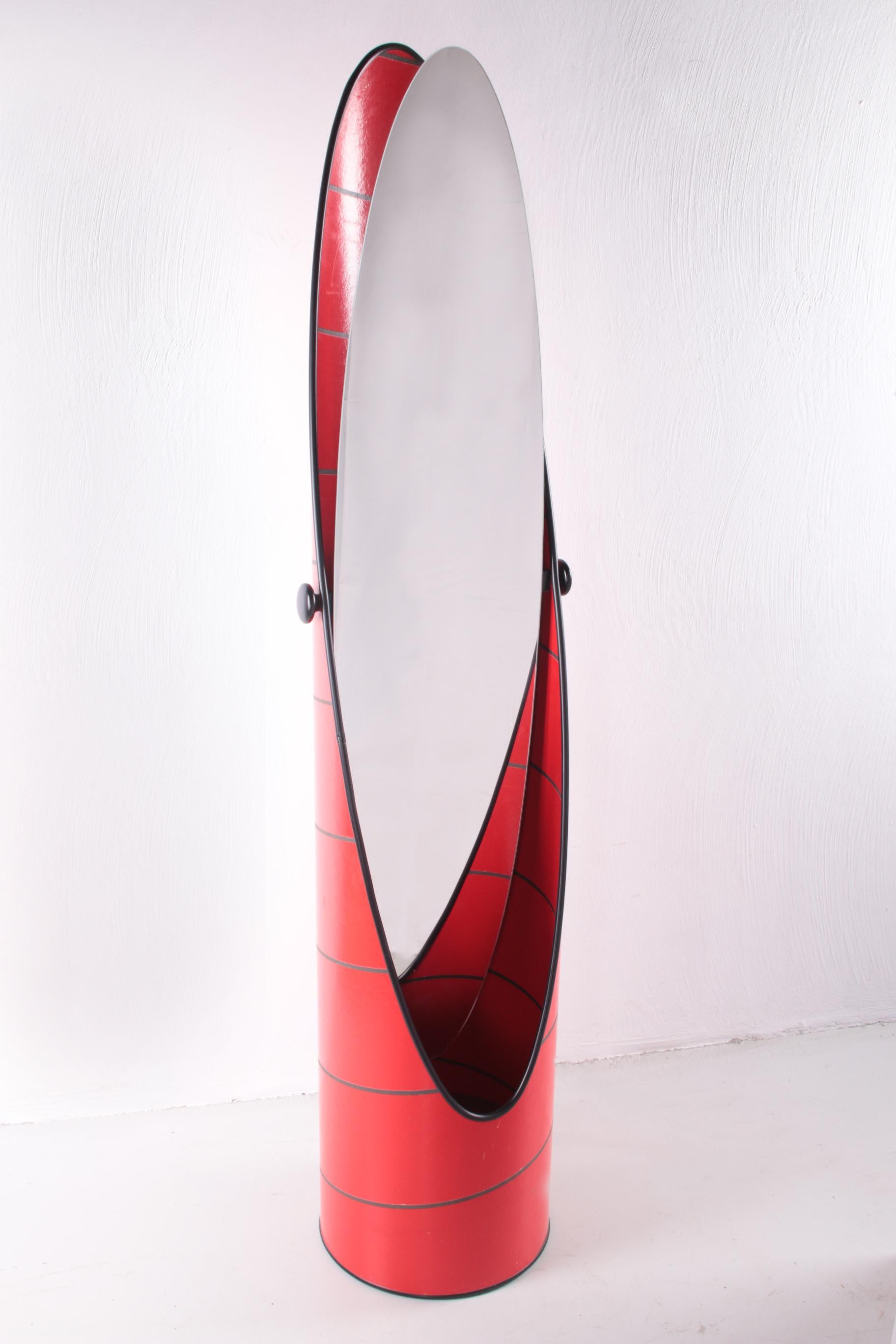 Late 20th Century Vintage Swedish Red Lipstick Floor Mirror and Lamp, 1970s