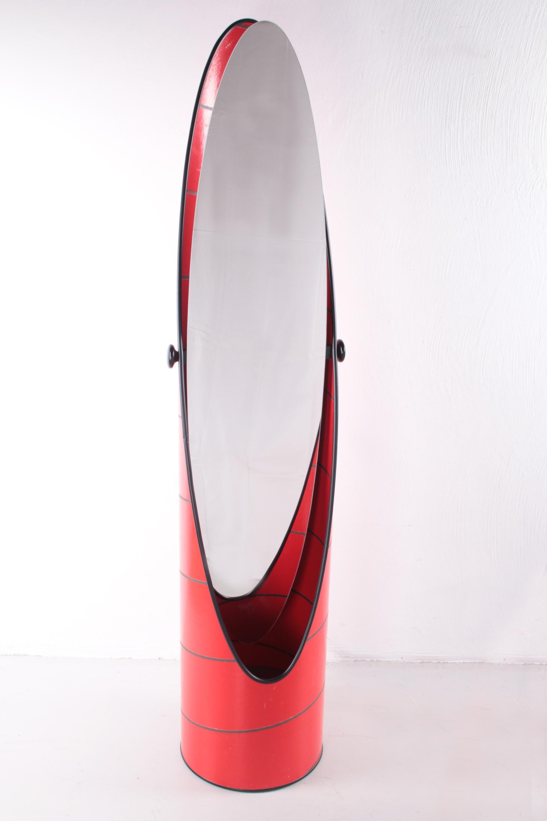Vintage Swedish Red Lipstick Floor Mirror and Lamp, 1970s 1