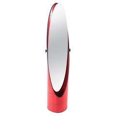 Vintage Swedish Red Lipstick Floor Mirror and Lamp, 1970s