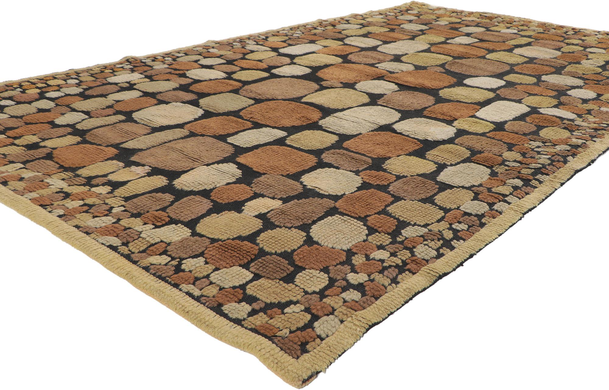 78491 Vintage Swedish Relief Halv-Flossa Rug, 05'02 x 08'09. Emanating Biophilic Design with incredible detail and texture, this vintage Swedish relief rug is a captivating vision of woven beauty. The raised design and earthy colorway woven into