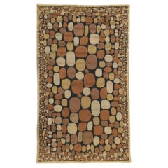 Retro Swedish Relief Halv-Flossa Rug with Cobblestone Biophilic Design