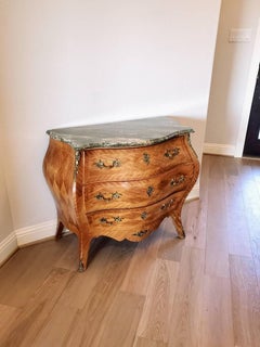 Vintage Swedish Rococo Blonde Bombe Commode Signed by Stilmobler Torskors