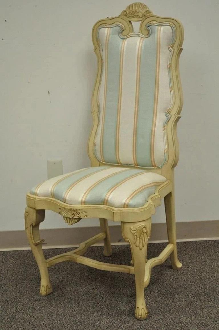 Vintage Swedish Rococo Italian Baroque Shell Carved Cream Painted Side Chair (Chaise d'appoint suédoise rococo italienne baroque à coquille peinte en crème) en vente 6