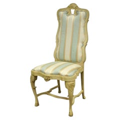 Vintage Swedish Rococo Italian Baroque Shell Carved Cream Painted Side Chair