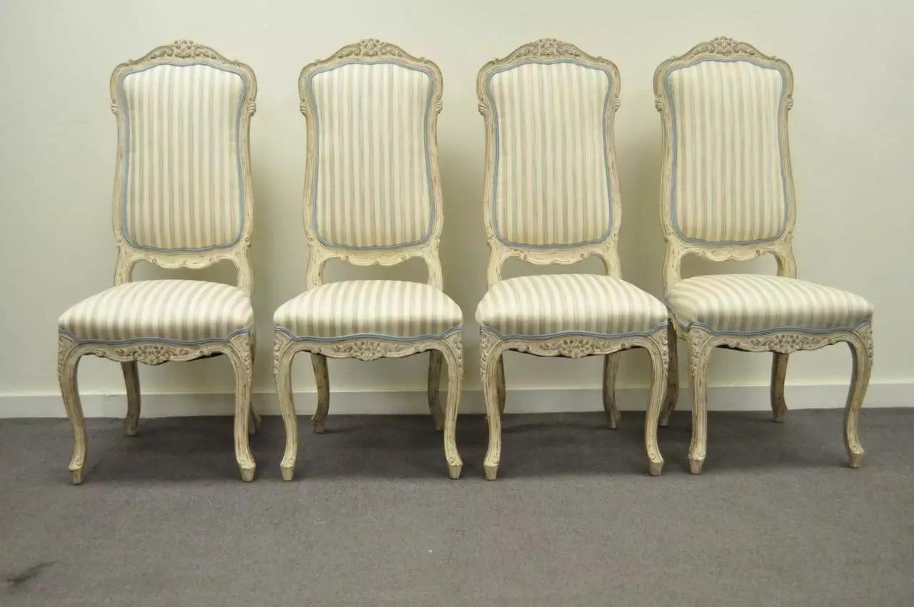 Vintage Swedish Rococo Style Cream Distress Painted Side Chairs - Set of 4 in vendita 3