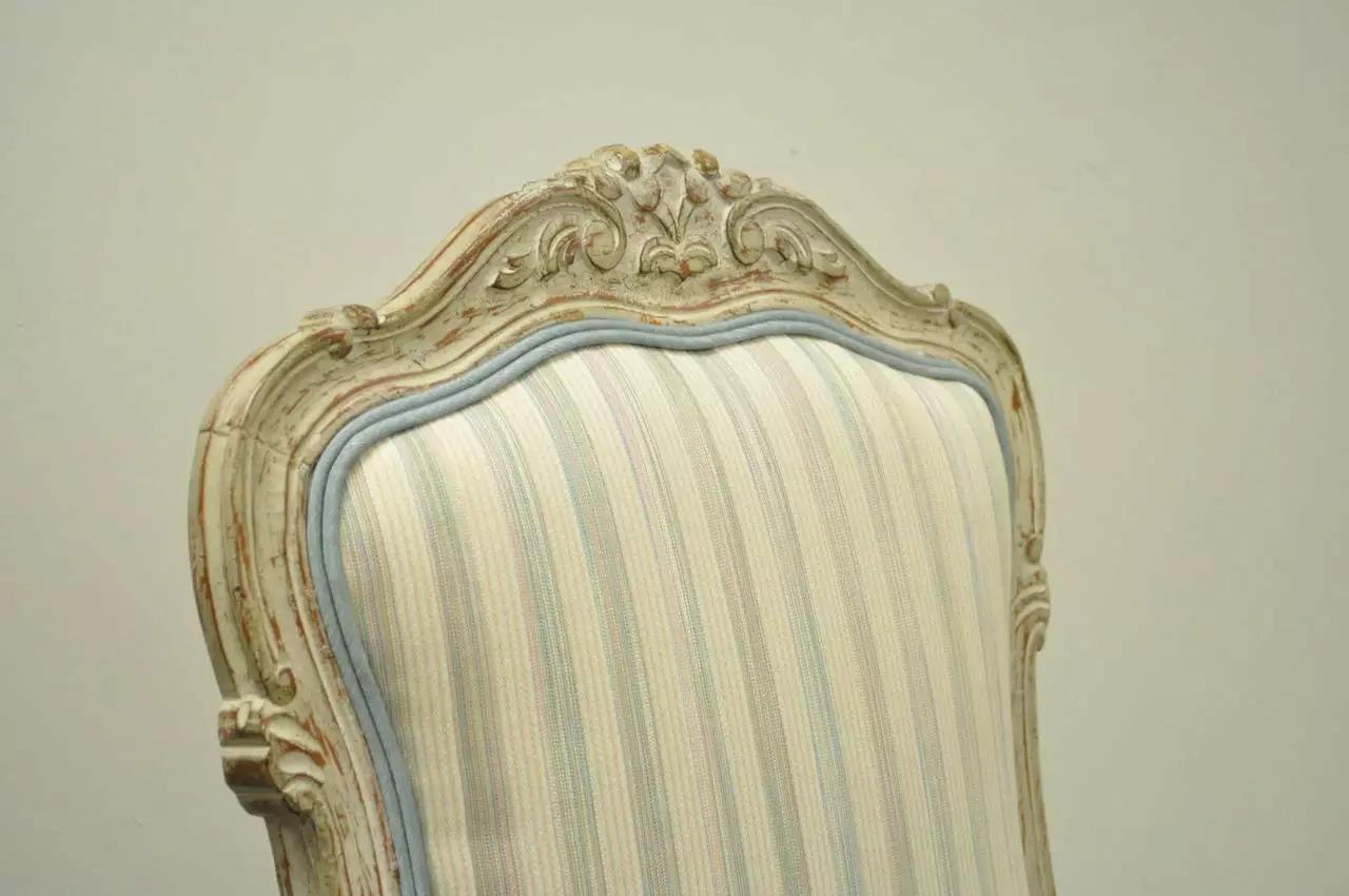 Sconosciuto Vintage Swedish Rococo Style Cream Distress Painted Side Chairs - Set of 4 in vendita
