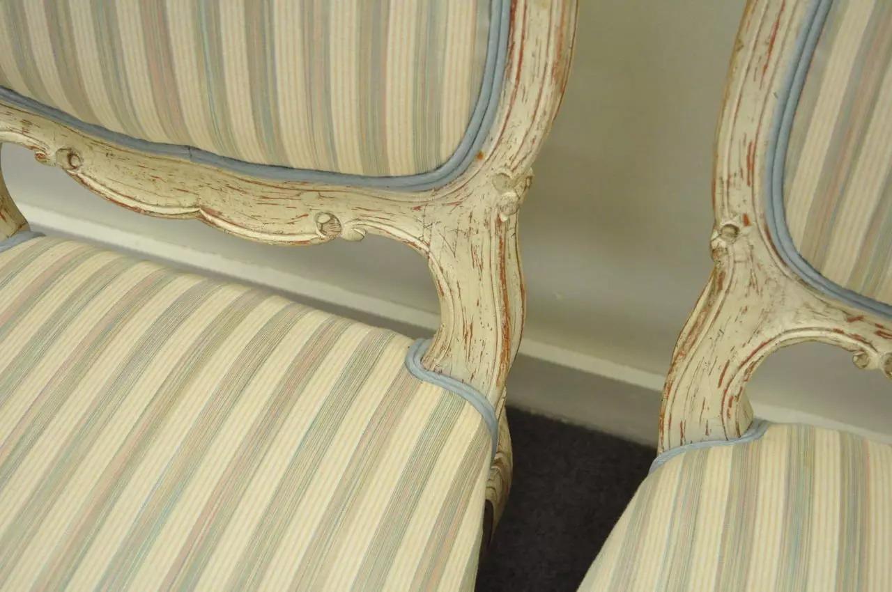 XX secolo Vintage Swedish Rococo Style Cream Distress Painted Side Chairs - Set of 4 in vendita