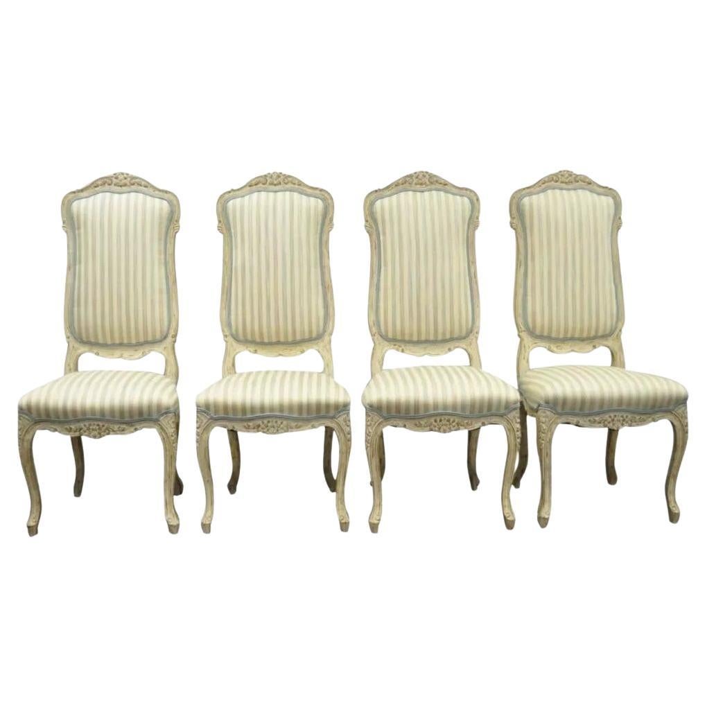 Vintage Swedish Rococo Style Cream Distress Painted Side Chairs - Set of 4 in vendita