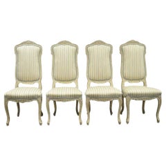Vintage Swedish Rococo Style Cream Distress Painted Side Chairs - Set of 4