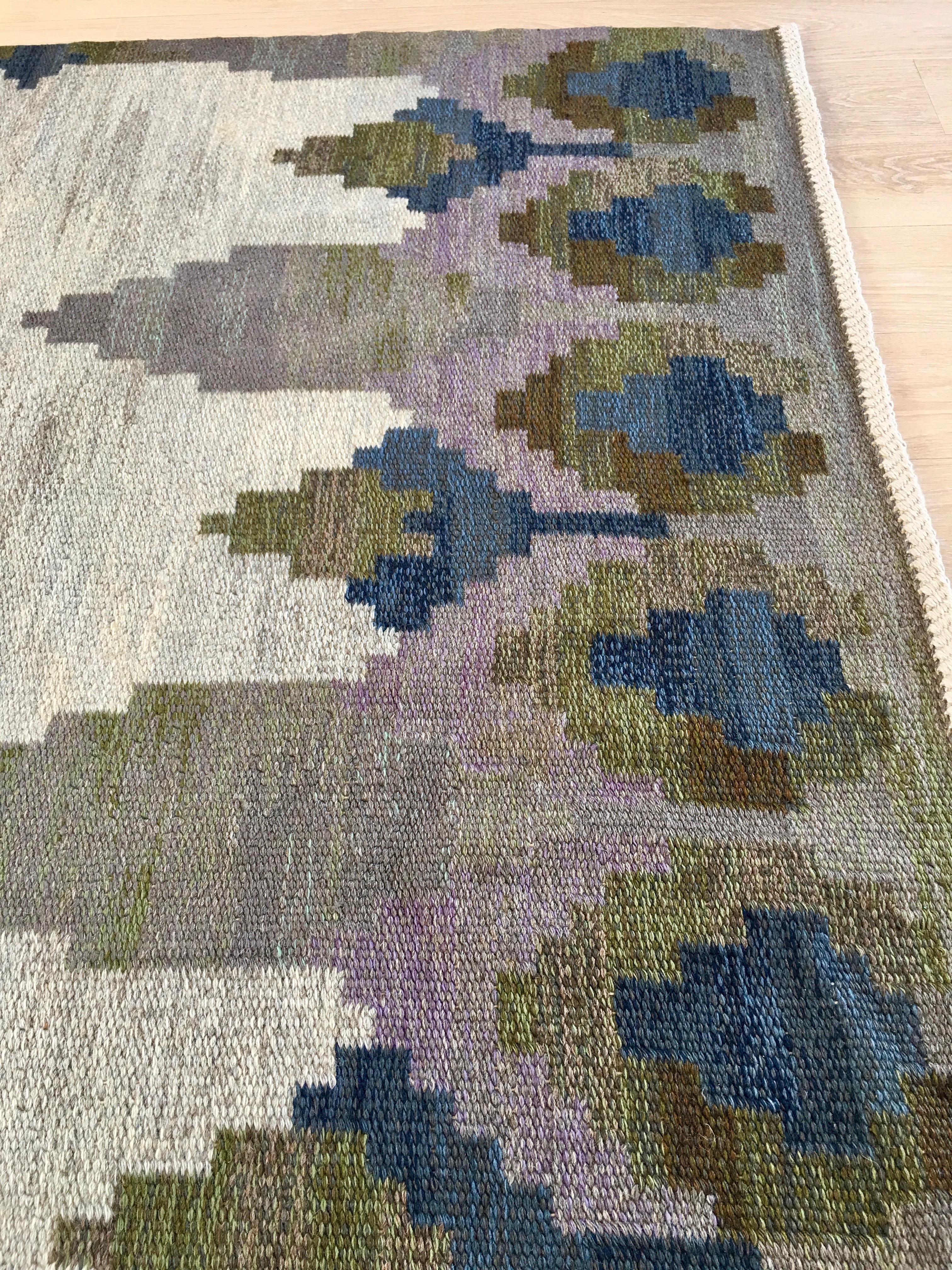 Machine-Made Vintage Swedish rolakan flat weave rug Kelim by Judith Johansson `Norrviken` For Sale