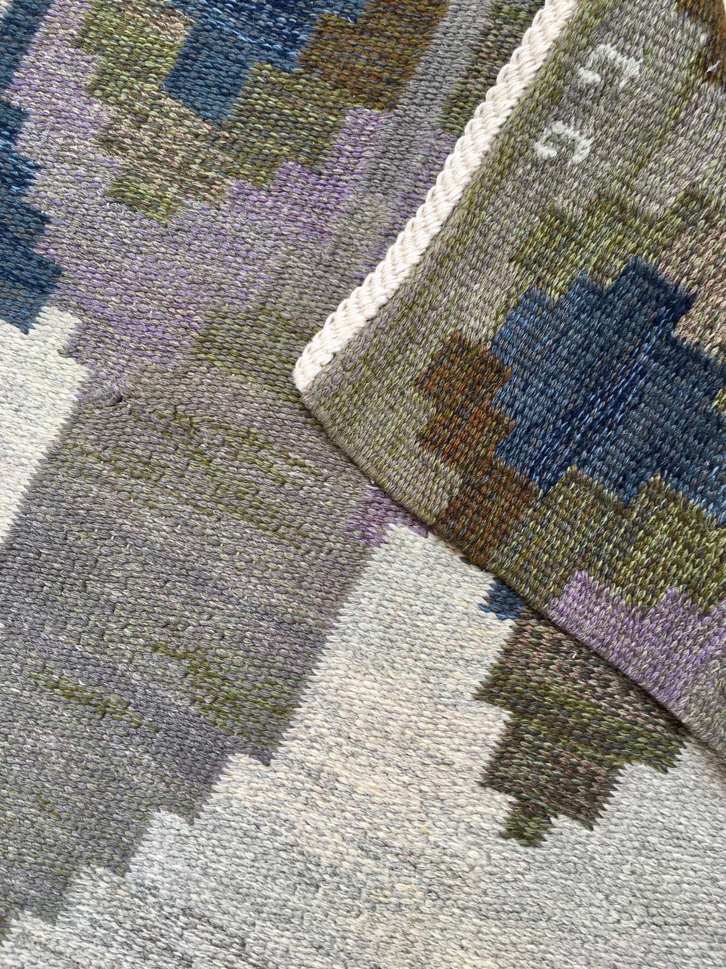 Mid-20th Century Vintage Swedish rolakan flat weave rug Kelim by Judith Johansson `Norrviken` For Sale