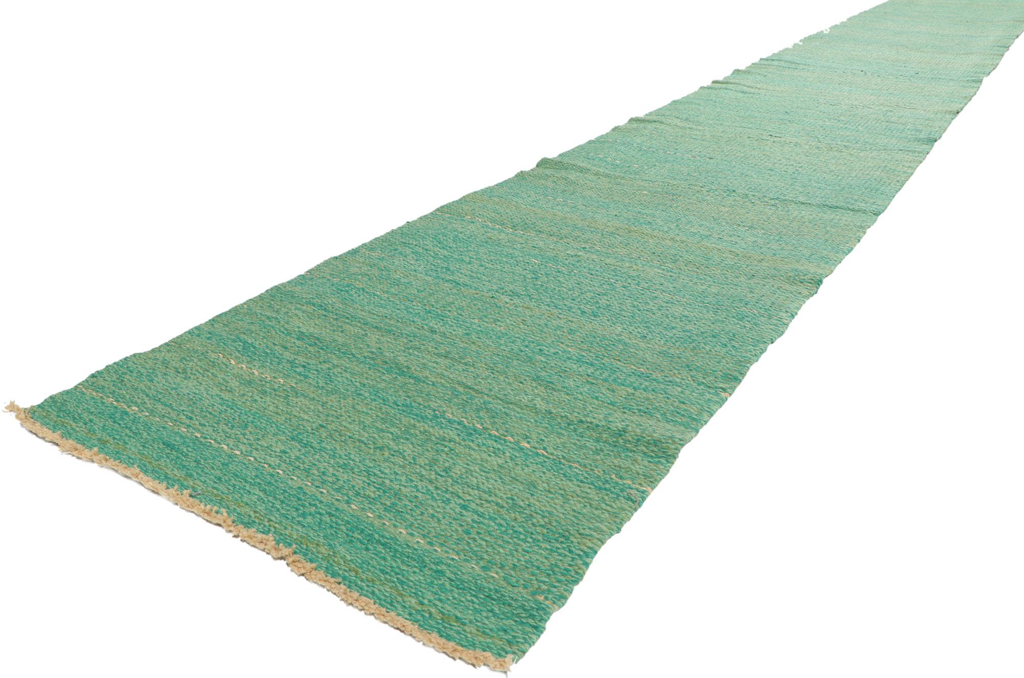 78478 Vintage Swedish Rollakan Runner, 02'04 x 35'08.? Emanating Scandinavian Modern style with incredible detail and texture, this extra-long Swedish rollakan rug runner is a captivating vision of woven beauty. 
Rendered in variegated shades of