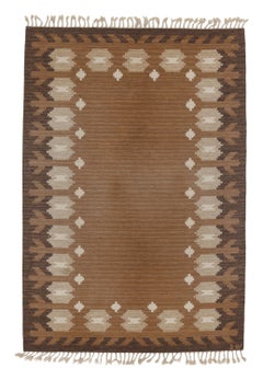 Vintage Swedish Rollakan Rug in Camel and Ivory Folk Motifs - Rug & Kilim