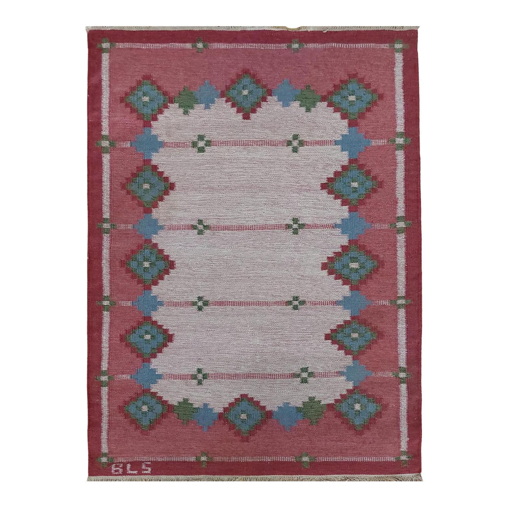 Schwedischer Rollakan-Teppich im skandinavischen Modern-Stil, signiert BLS