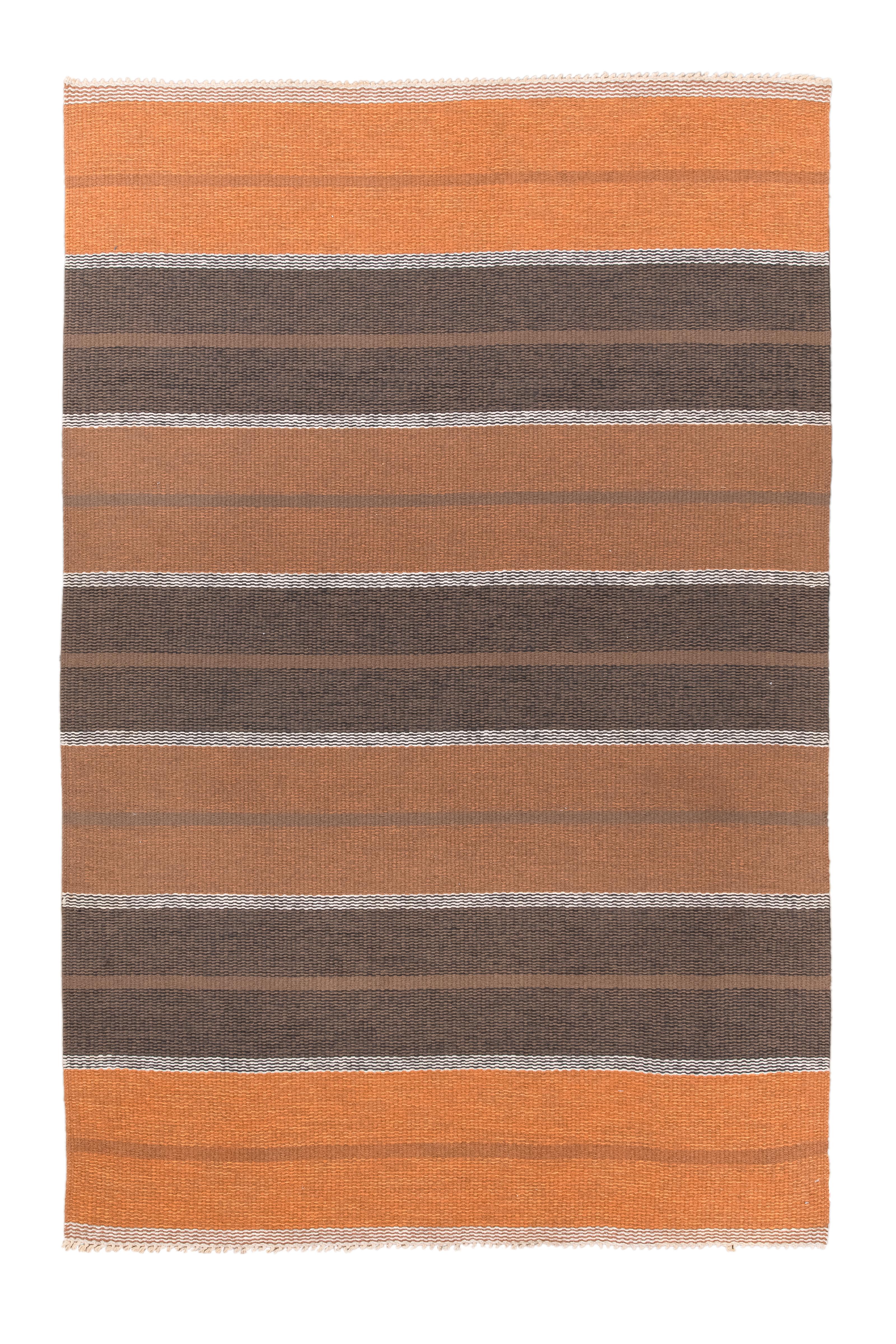 Indulge in the elegance of Swedish design with this charming 1960 Flat Weave rug. Measuring 4'5X6'8 feet, it boasts captivating Amber Glow and Cola tones that exude warmth and sophistication.

Featuring a stylish Stripe design, this rug epitomizes