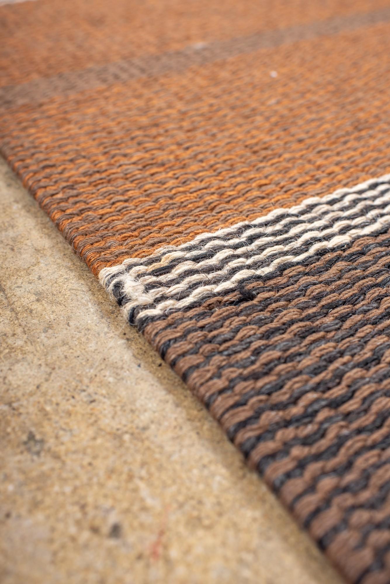 Wool Vintage Swedish Rollaken with Striped Amber Tones For Sale