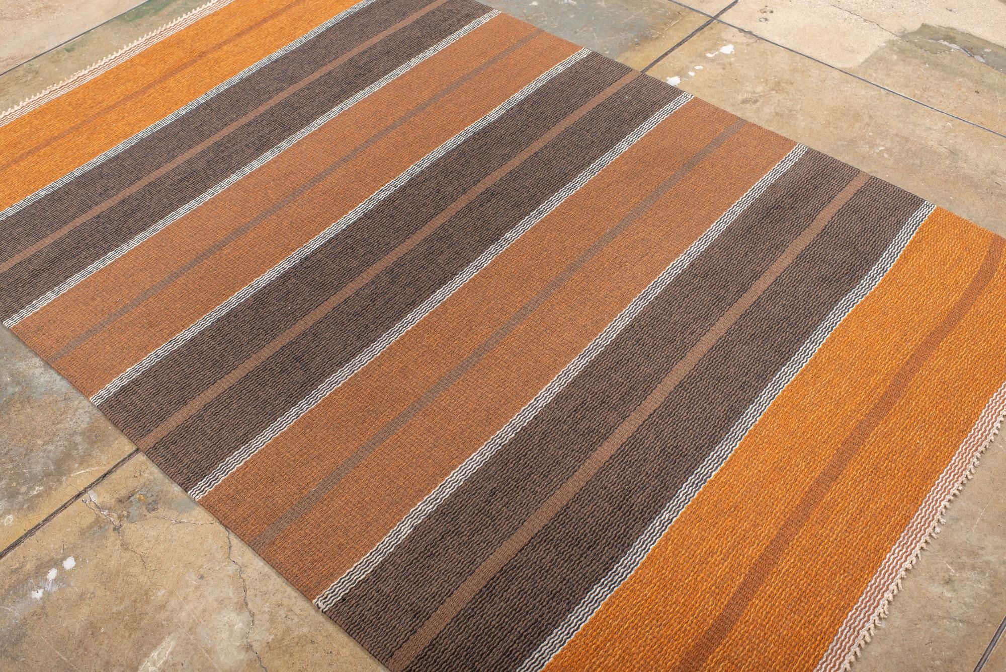 Vintage Swedish Rollaken with Striped Amber Tones For Sale 1