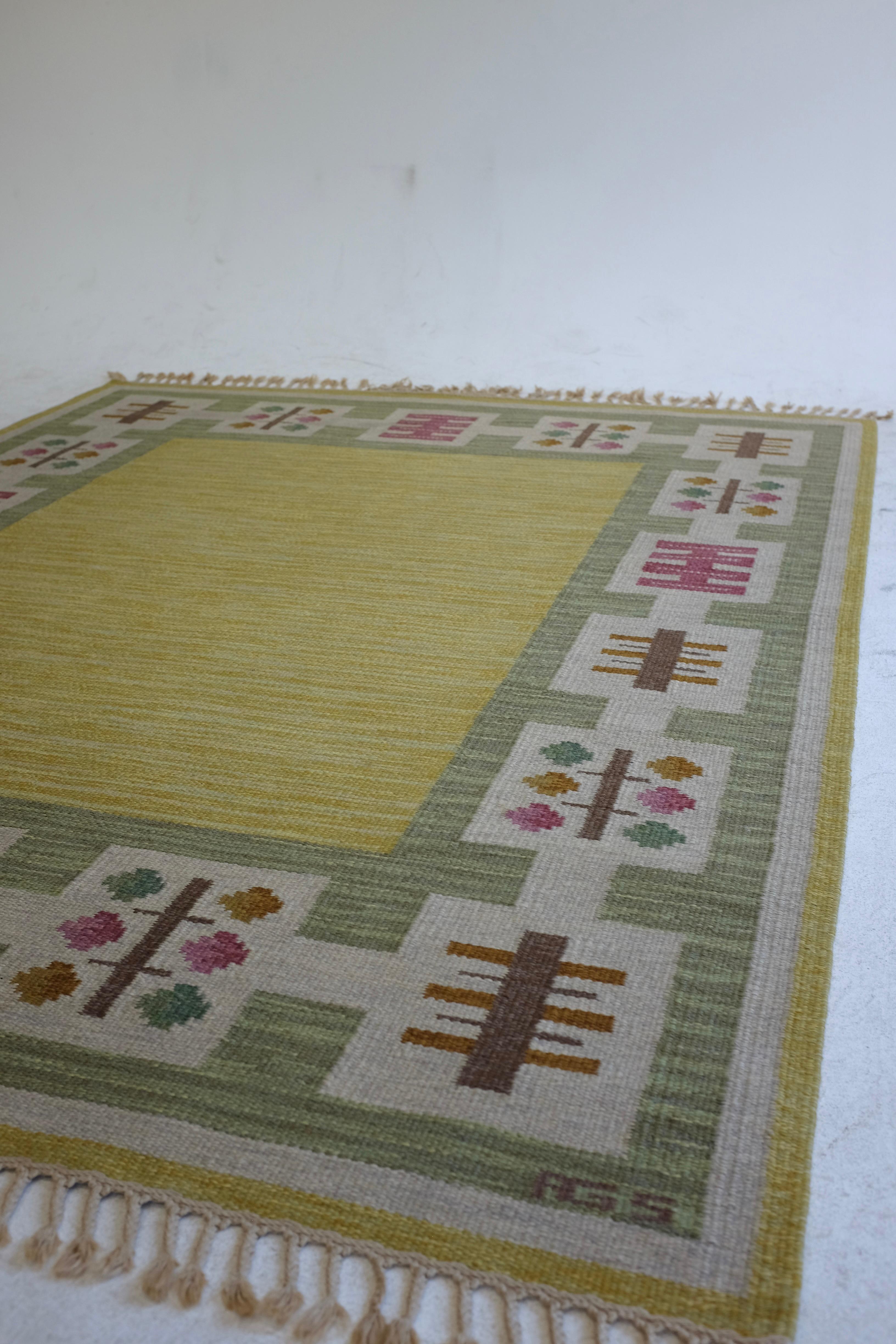 Wool Vintage Swedish rug by Anna Greta Sjöqvist For Sale