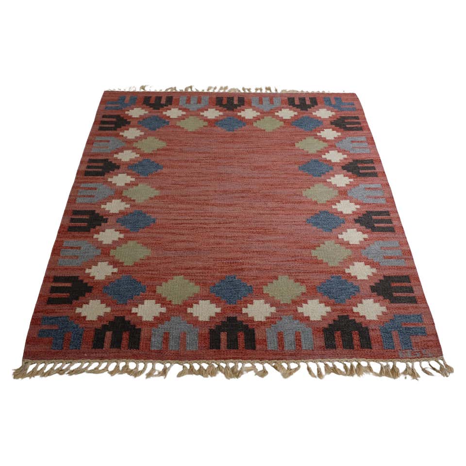 Sweedish Rug Making 1940's Vintage Swedish Rug by Aina Kånge For Sale at 1stDibs