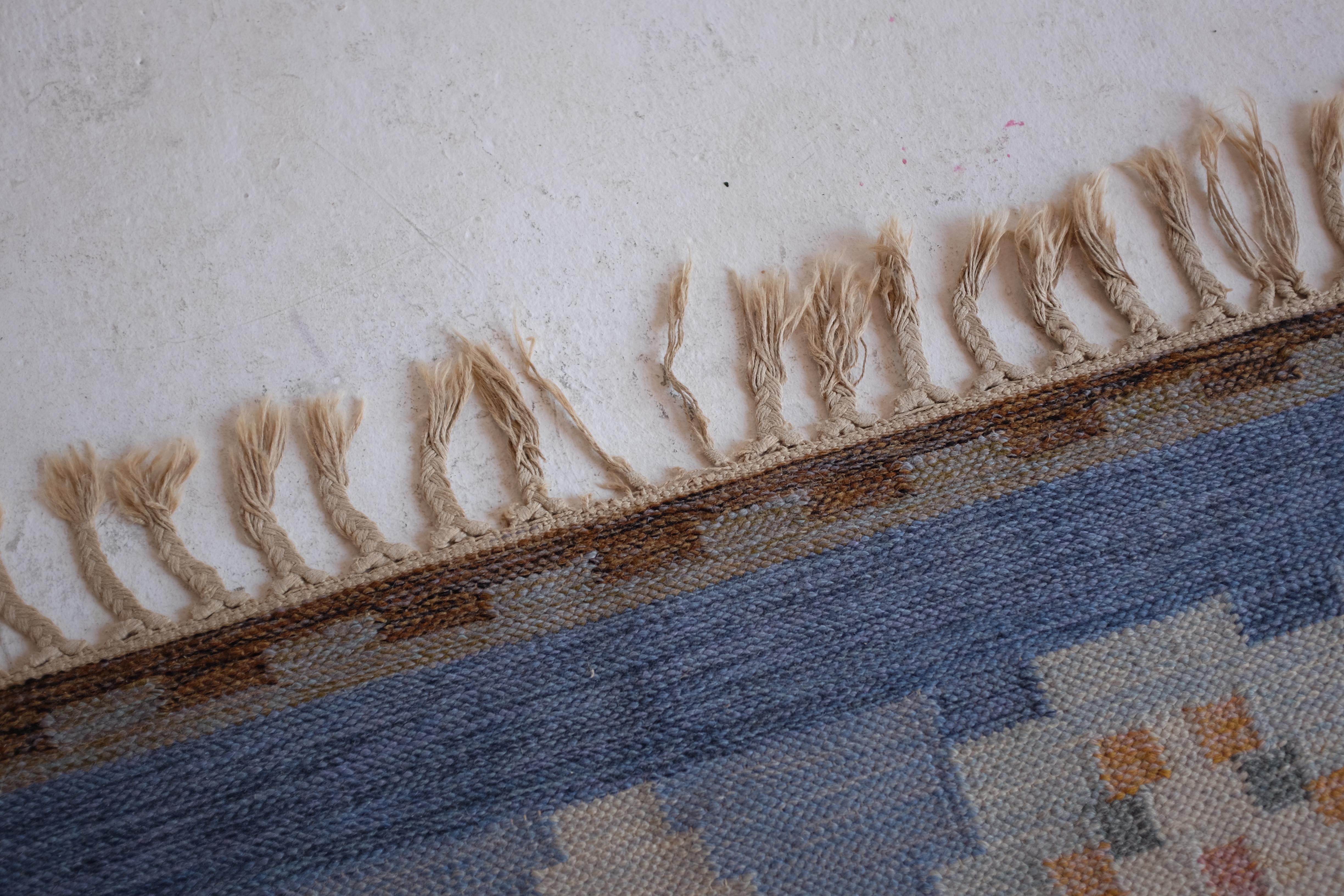 Wool Vintage Swedish rug by Ingegerd Silow For Sale