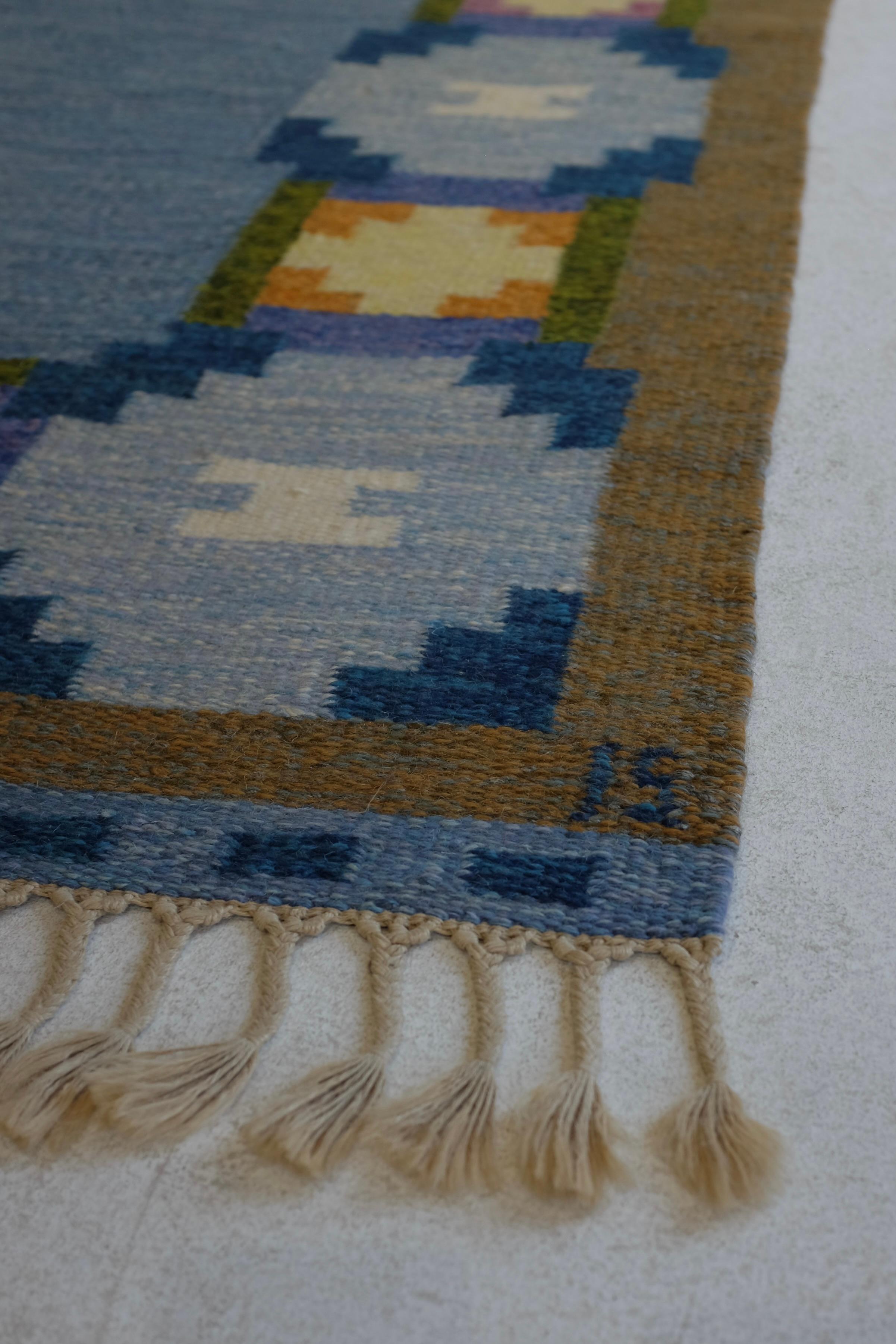 Wool Vintage Swedish rug by Ingegerd Silow For Sale