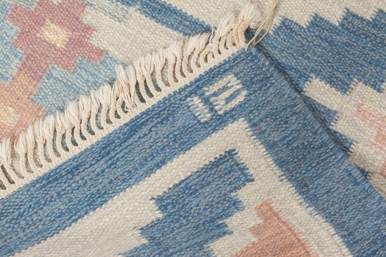 20th Century Vintage Swedish Rug by Ingegerd Silow, Woven Signature on Blue Border 'IS'
