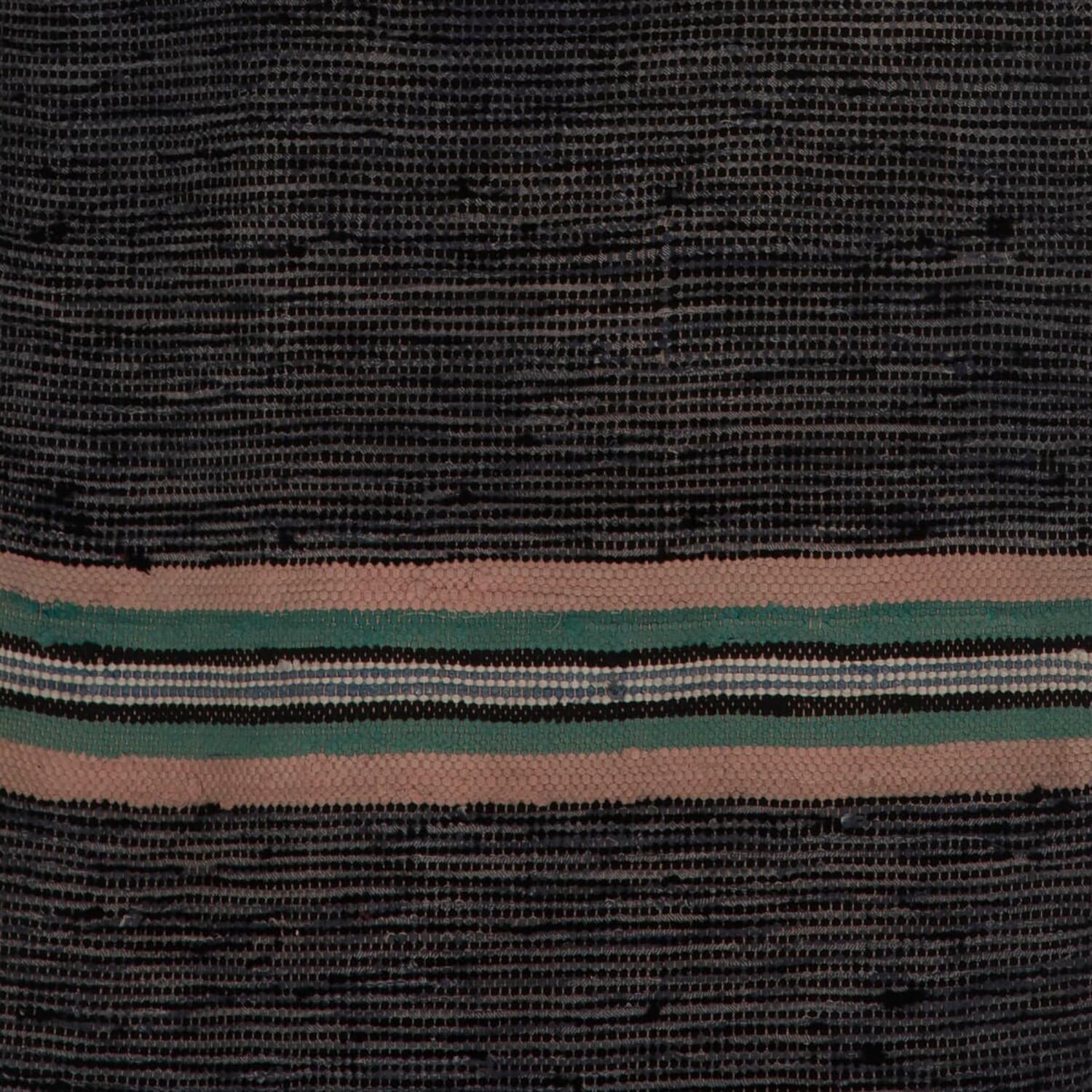 Vintage Swedish rug handwoven in the 1950s, with tones of blue and a green stripe.