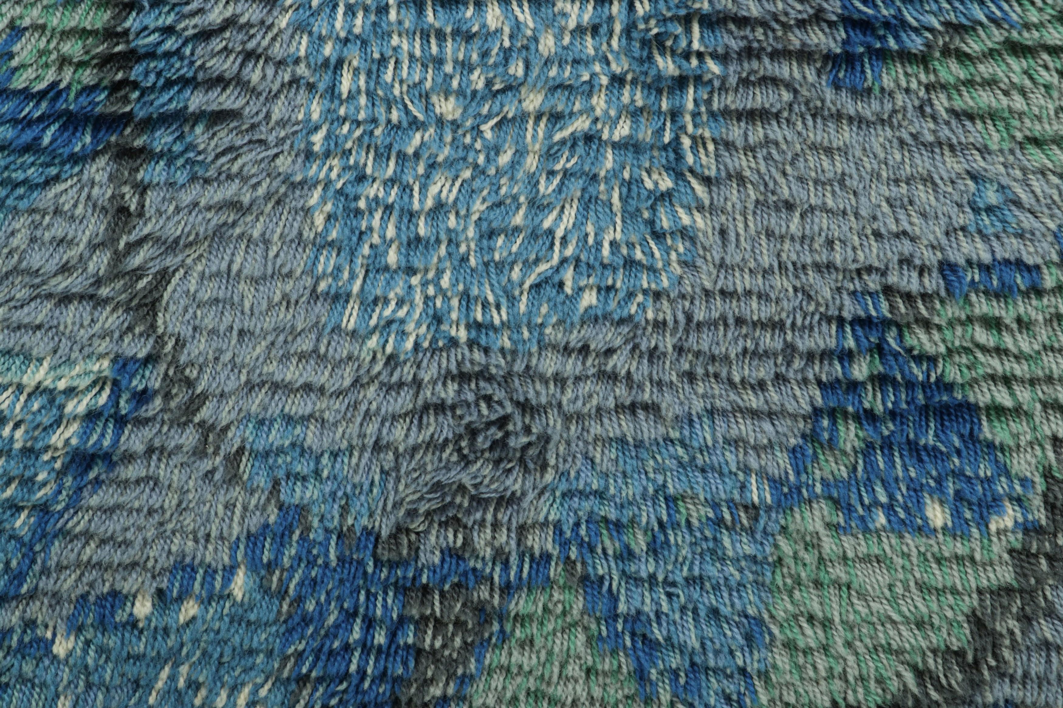 Hand-Knotted Vintage Swedish Rug In Blue and Gray with Geometric Pattern  Rug & Kilim For Sale