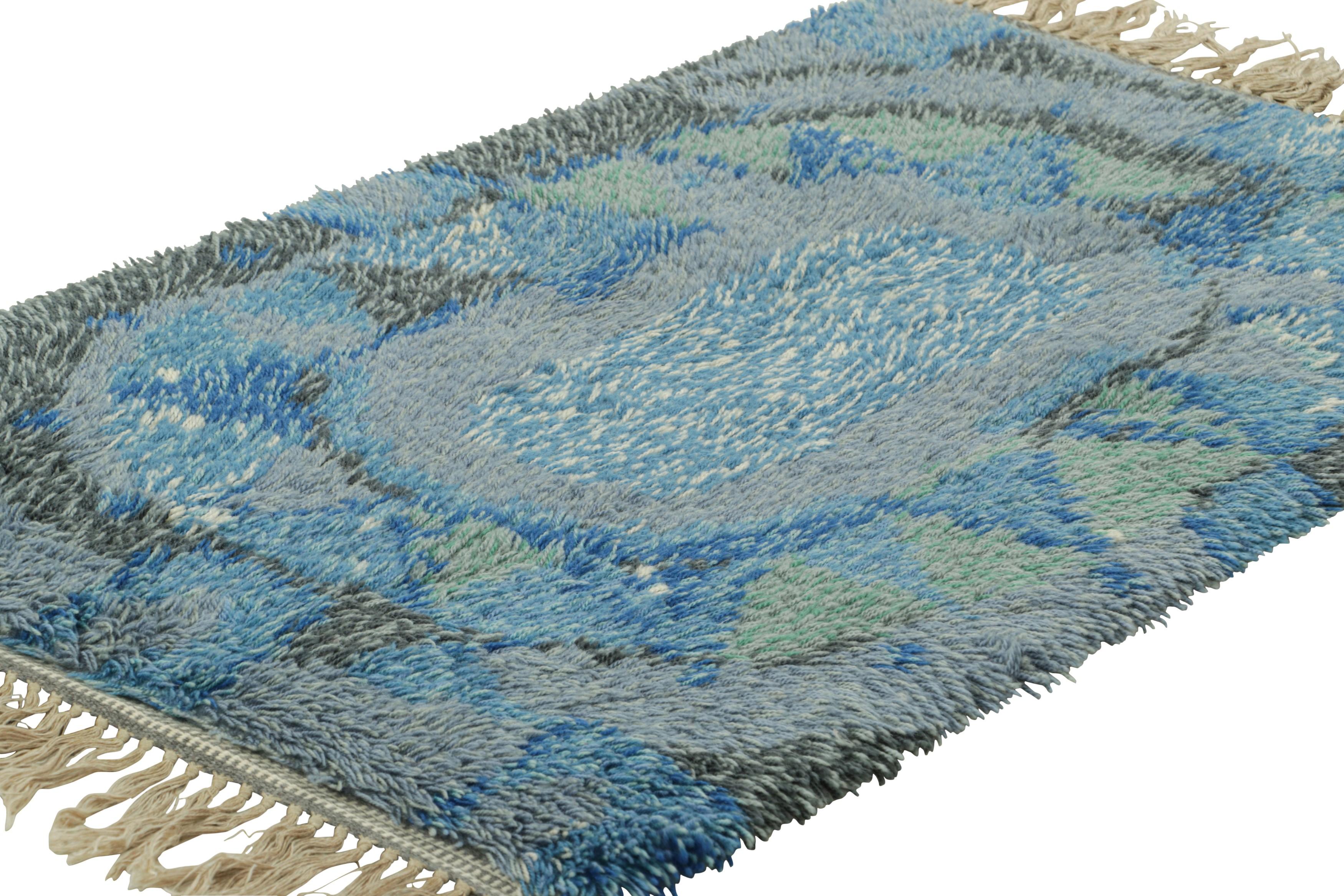 Vintage Swedish Rug In Blue and Gray with Geometric Pattern  Rug & Kilim In Good Condition For Sale In Long Island City, NY