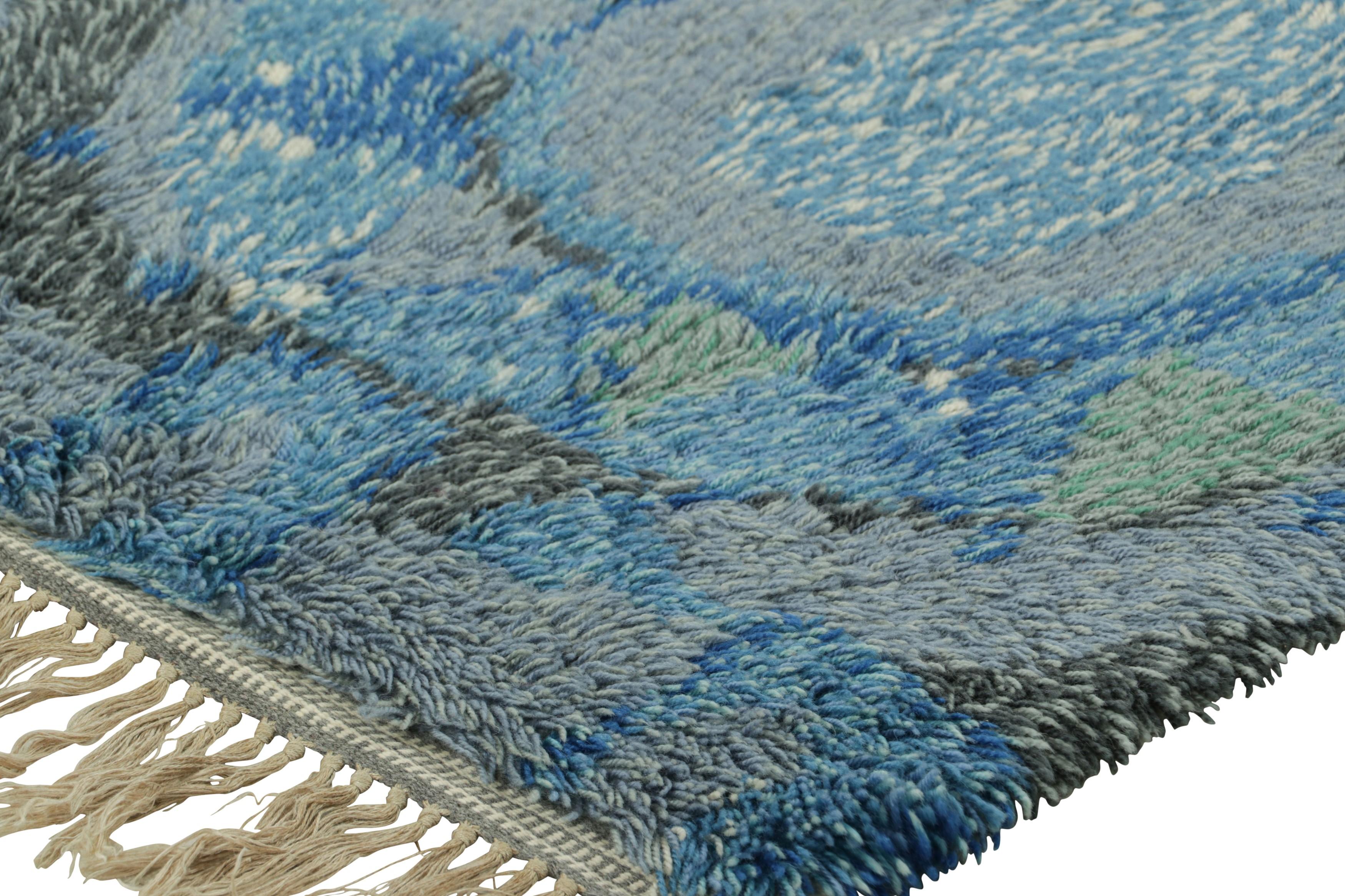 Wool Vintage Swedish Rug In Blue and Gray with Geometric Pattern  Rug & Kilim For Sale