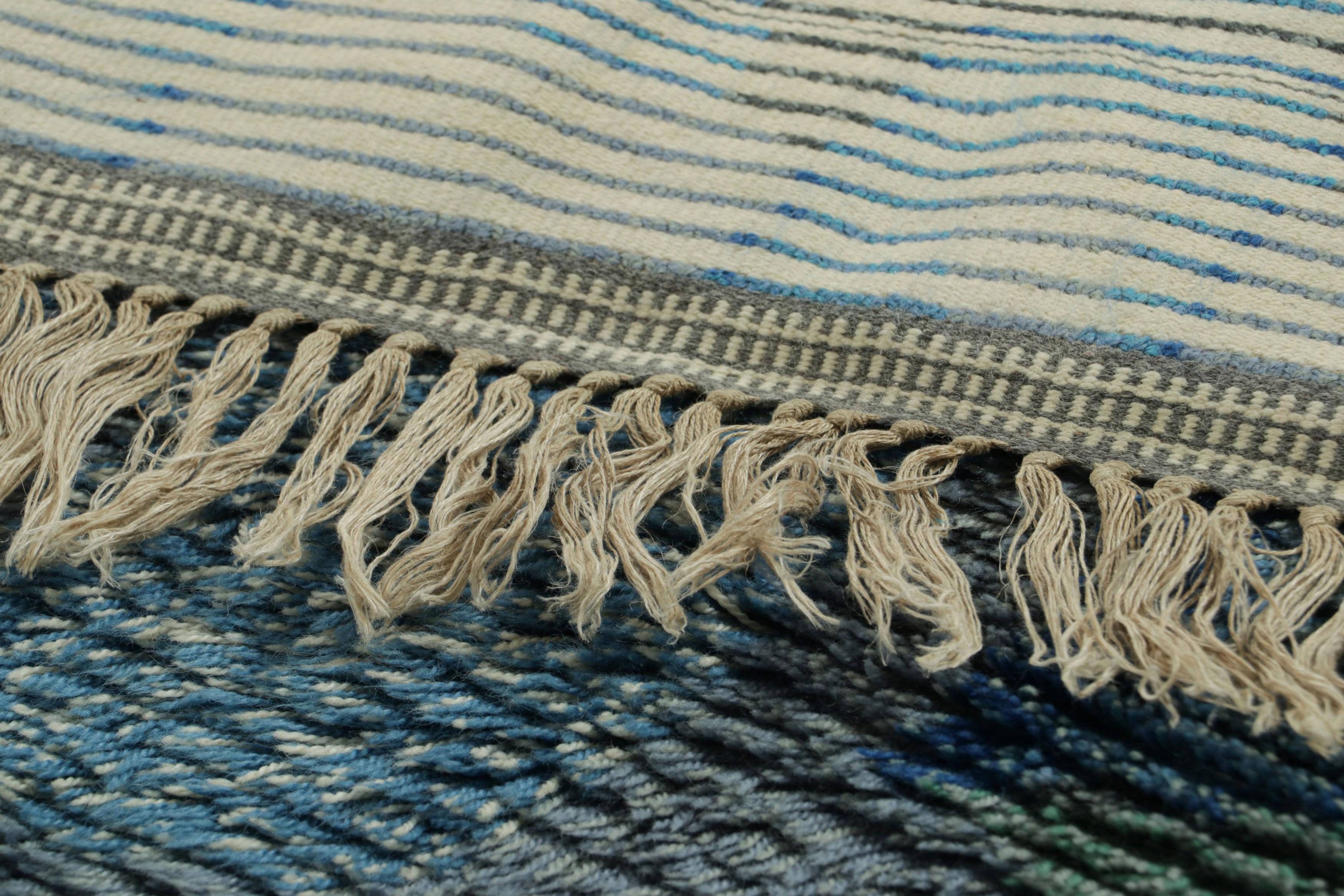 Vintage Swedish Rug In Blue and Gray with Geometric Pattern  Rug & Kilim For Sale 1