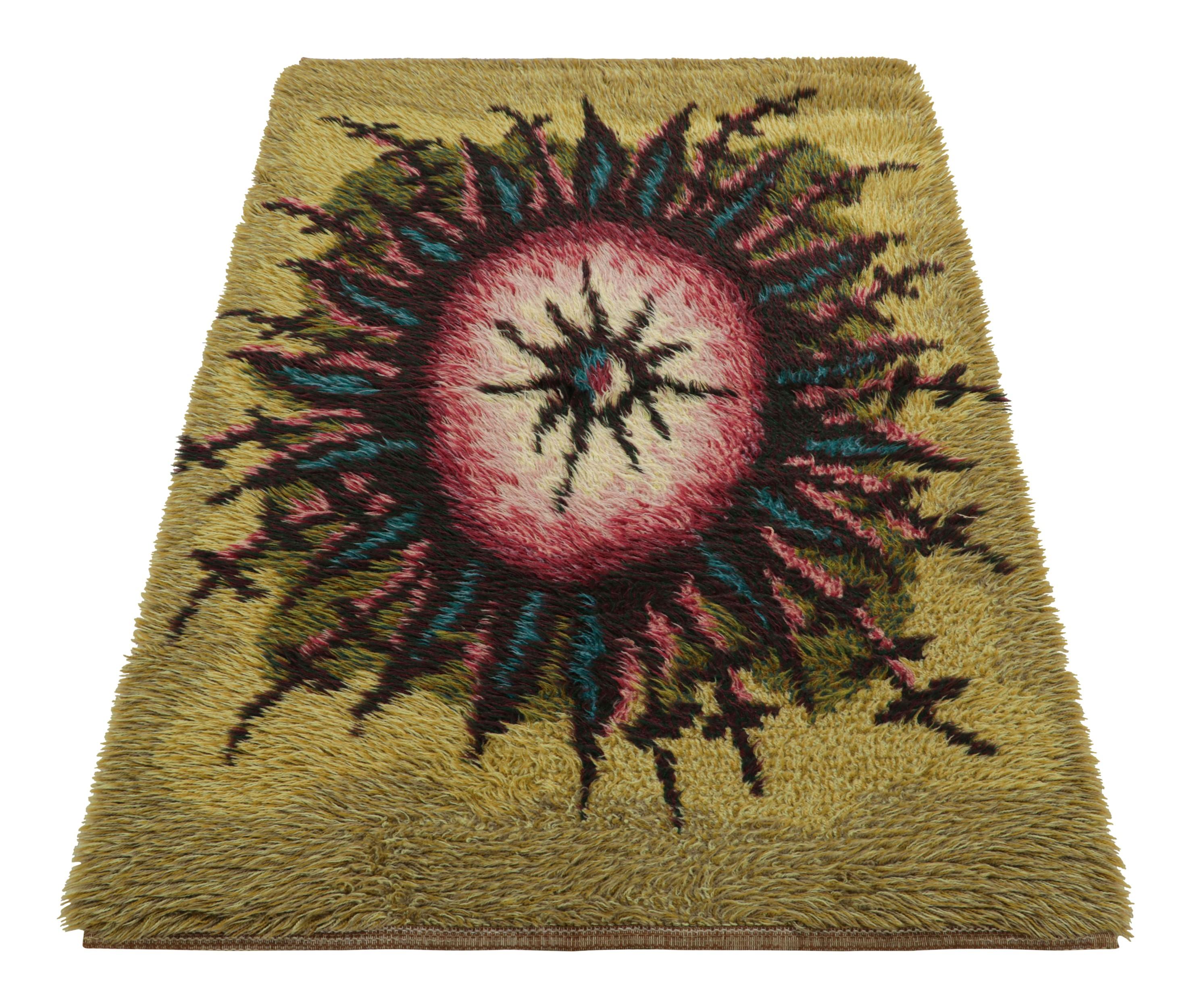 Mid-20th Century Vintage Swedish Rug In Green and Black with Medallion  Rug & Kilim For Sale