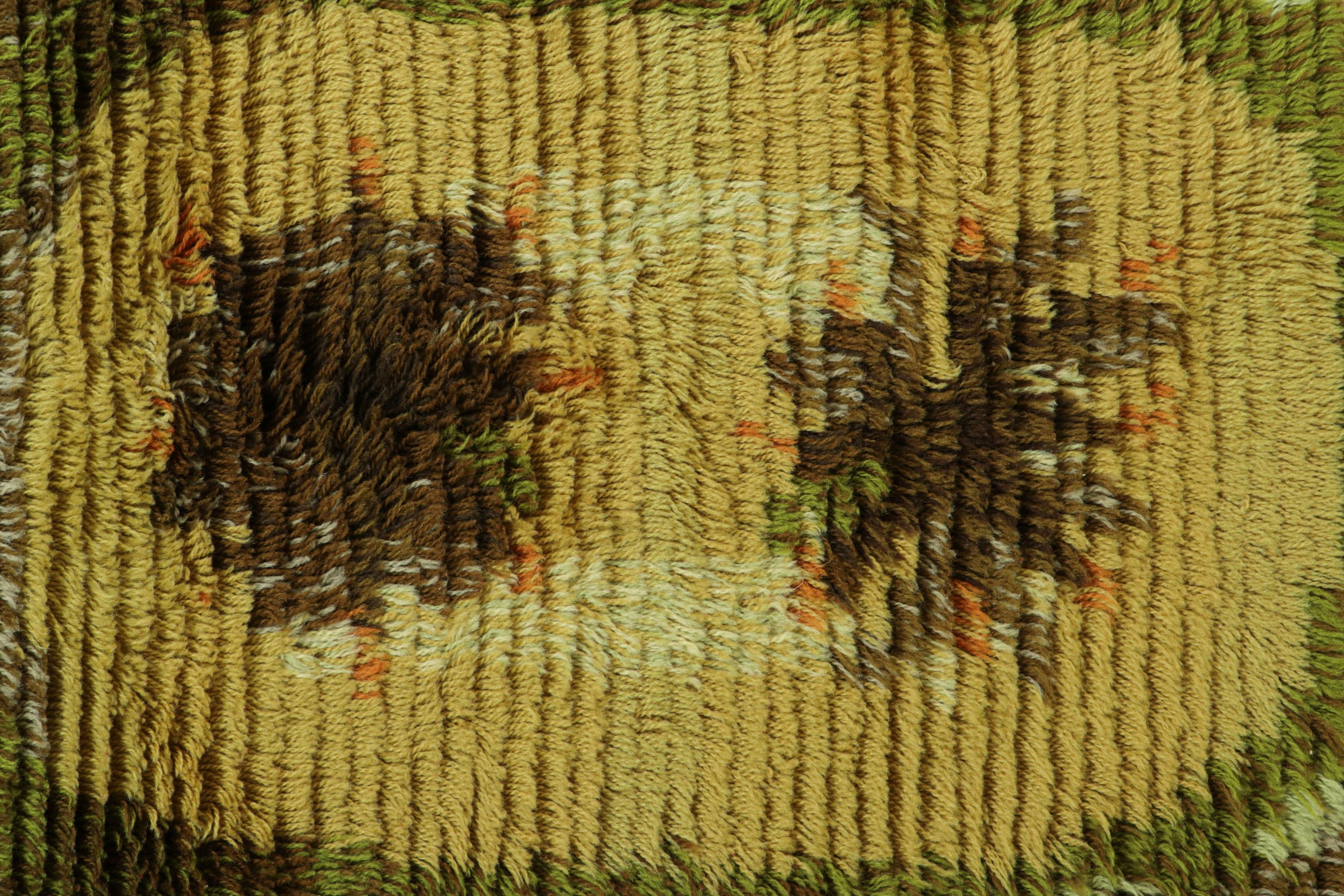 Alfombra Sueca Vintage Verde-Marrón con Dibujo Geométrico  Rug & Kilim Sueco en venta