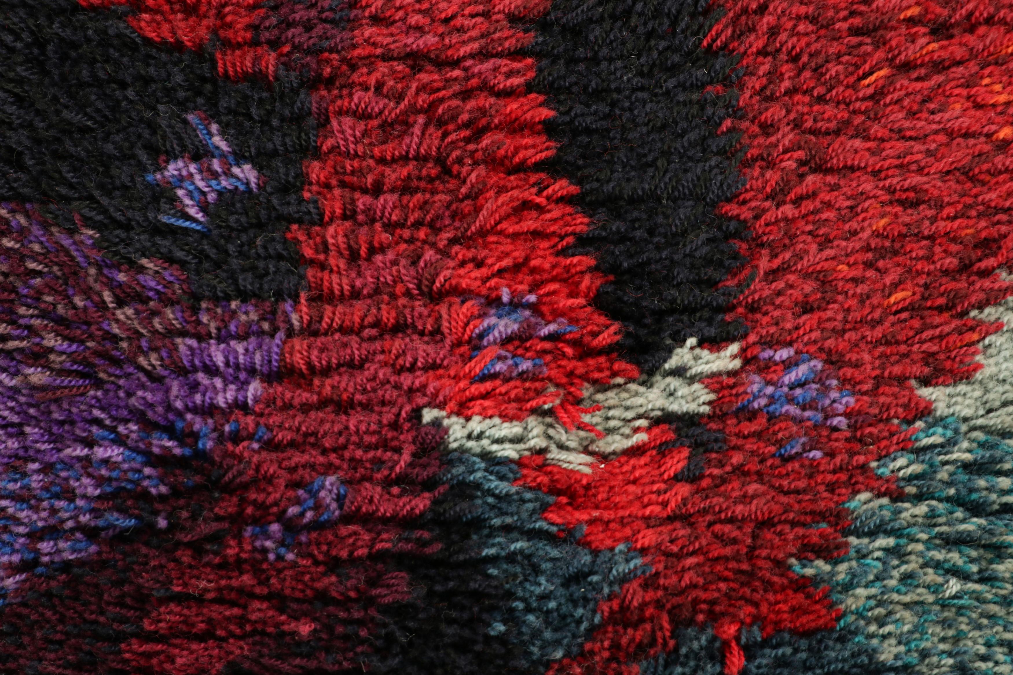 Hand-Knotted Vintage Swedish Rug In Red with Abstract Geometric Patterns  Rug & Kilim For Sale