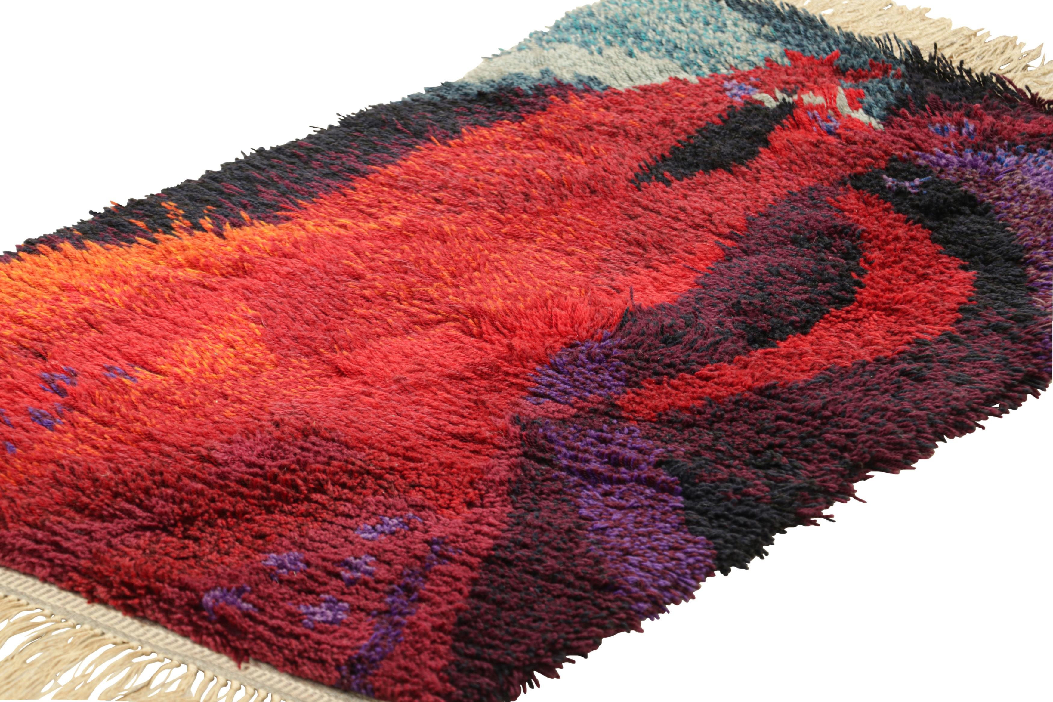 Vintage Swedish Rug In Red with Abstract Geometric Patterns  Rug & Kilim In Good Condition For Sale In Long Island City, NY