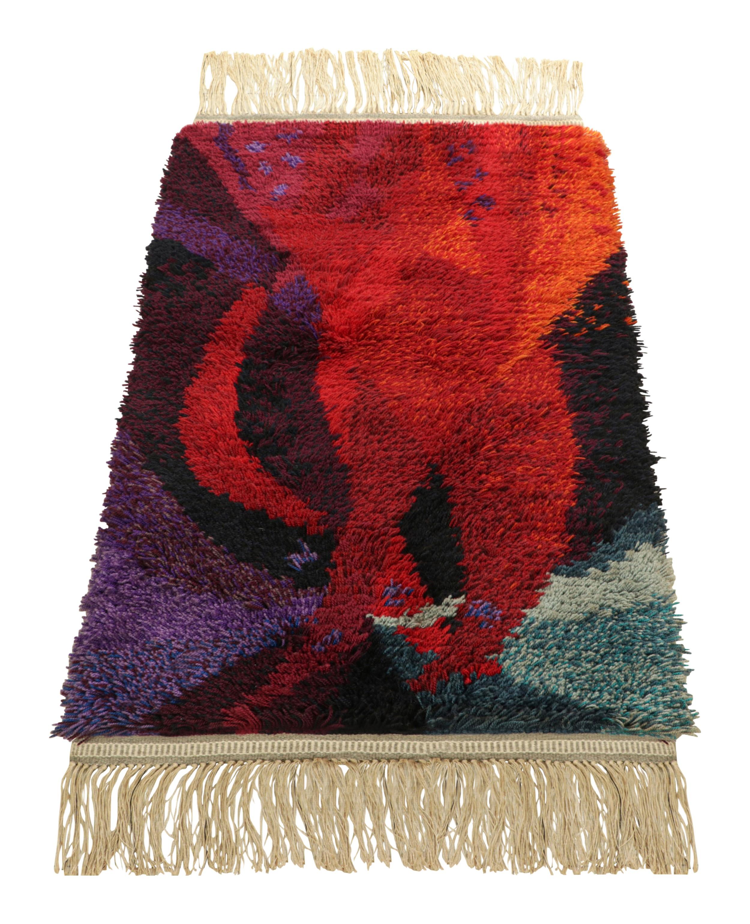 Mid-20th Century Vintage Swedish Rug In Red with Abstract Geometric Patterns  Rug & Kilim For Sale