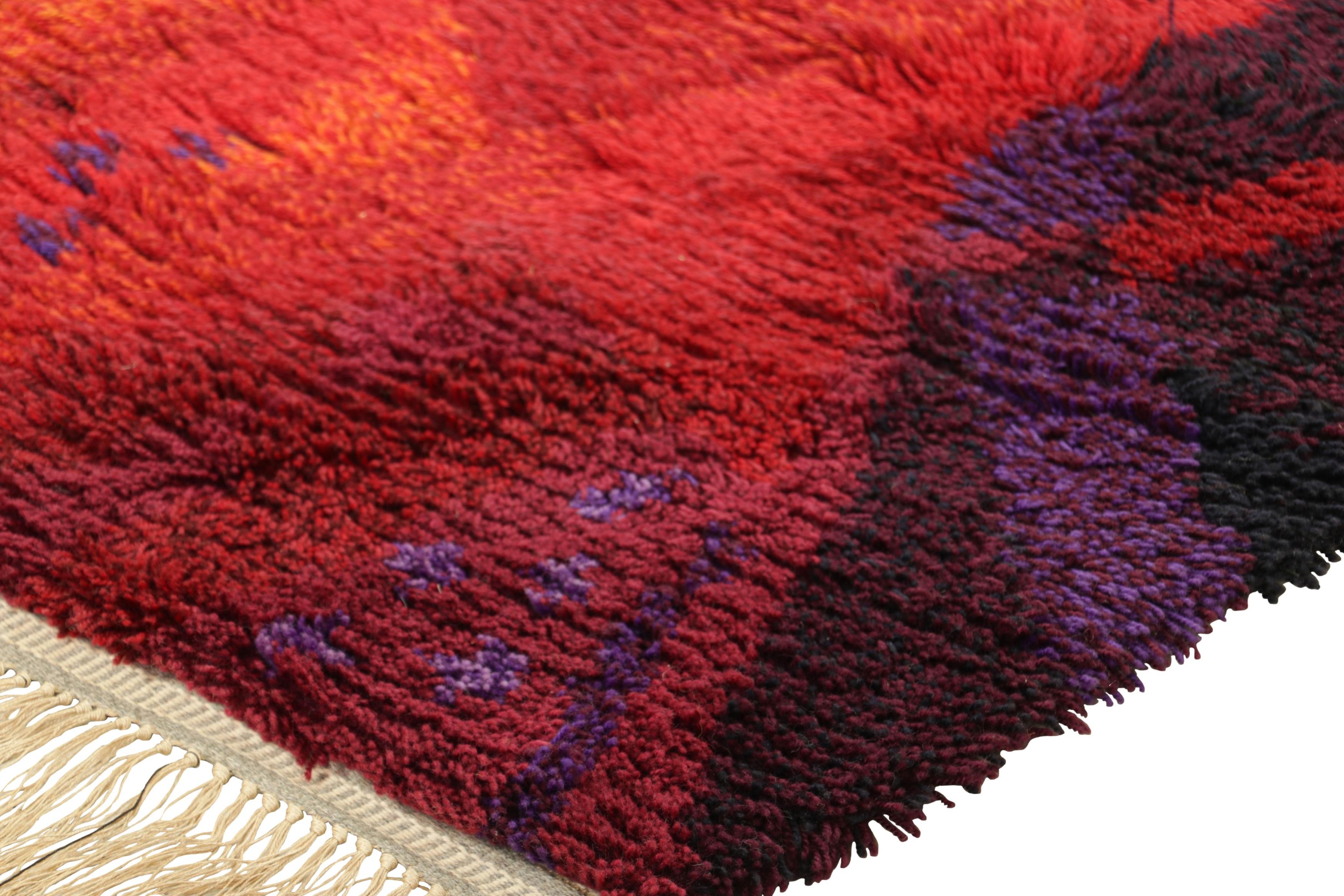 Wool Vintage Swedish Rug In Red with Abstract Geometric Patterns  Rug & Kilim For Sale