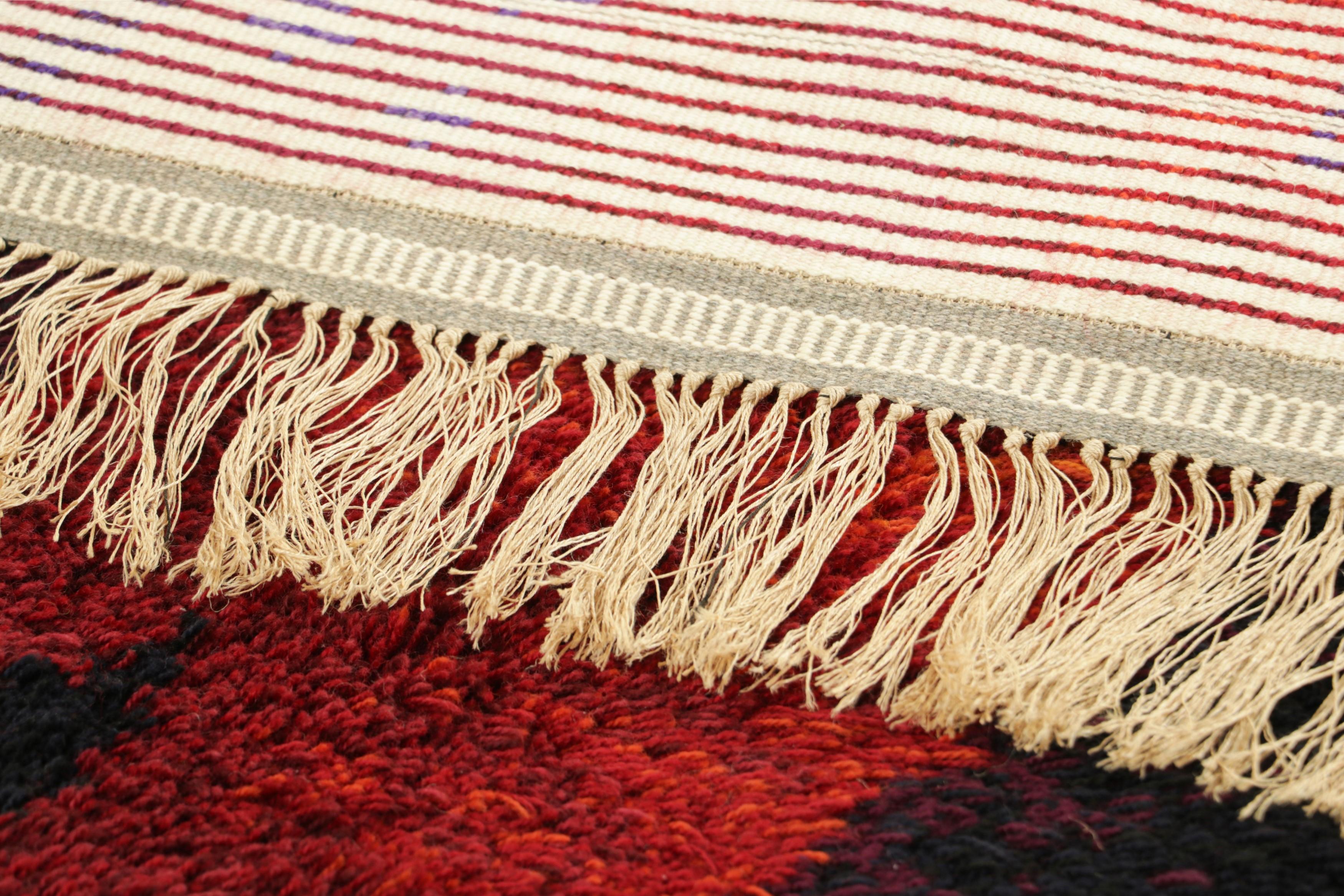 Vintage Swedish Rug In Red with Abstract Geometric Patterns  Rug & Kilim For Sale 1