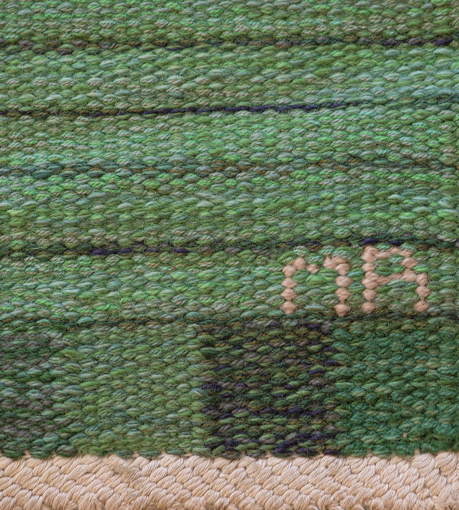 Mid-20th Century Vintage Handwoven Swedish Rug Signed by Weaver For Sale