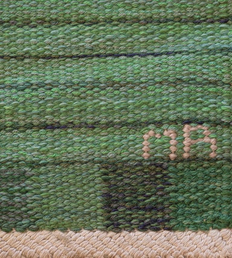 Vintage Handwoven Swedish Rug Signed by Weaver For Sale at 1stDibs