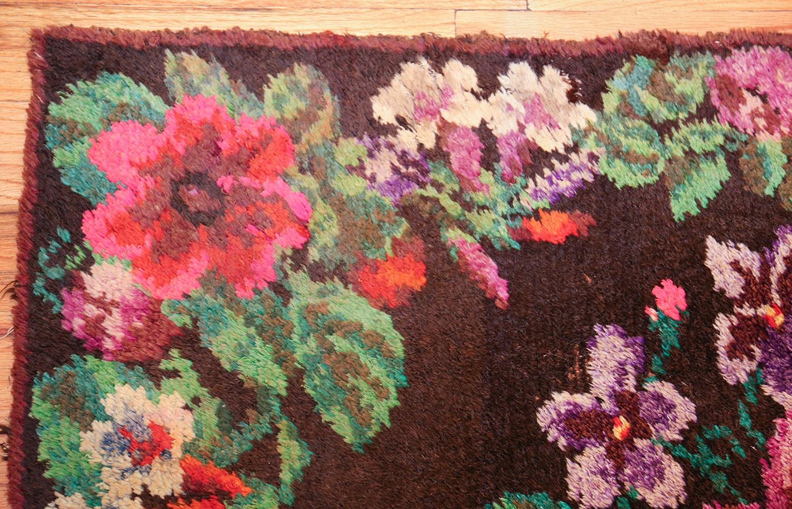 Scandinavian Modern Bold Color Floral Blossom Design Vintage Swedish Floral Pile Rug 4'1
